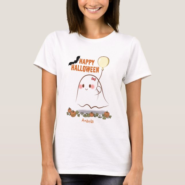 Camiseta Fantasma De Halloween Con Nombre De Chica De Globo (Anverso)
