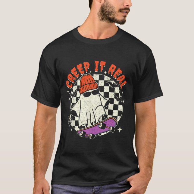 Camiseta Fantasma de Halloween Creep It Real Skateboarding  (Anverso)