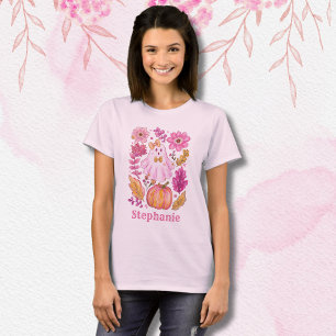 Camiseta Fantasma de Halloween de color rosa pastel con nom