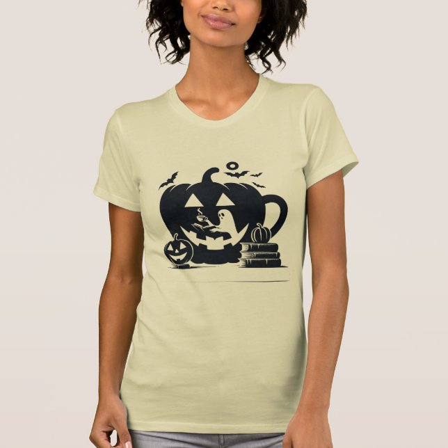 Camiseta Fantasma de Halloween fantasía con calabaza (Anverso)