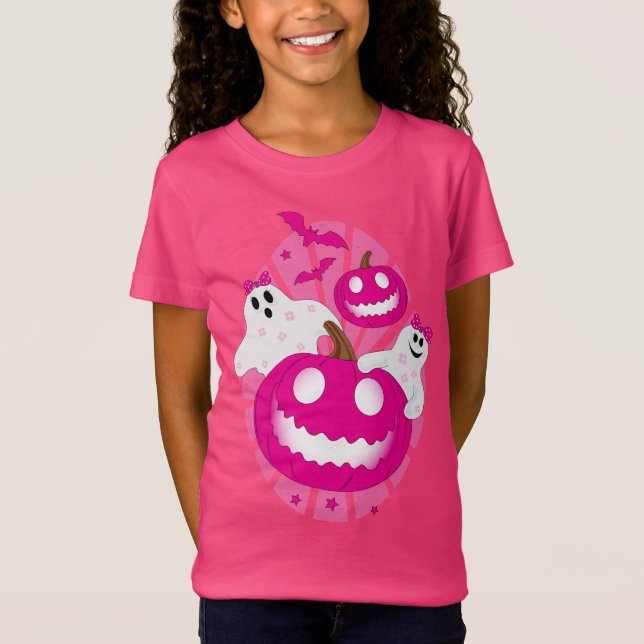 Camiseta Fantasma de Halloween rosa (Anverso)
