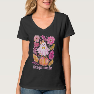 Camiseta Fantasma de Halloween rosa Pastel con nombre