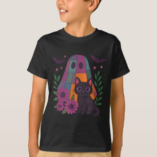 Camiseta Fantasma de Halloween Vintage sosteniendo gato neg
