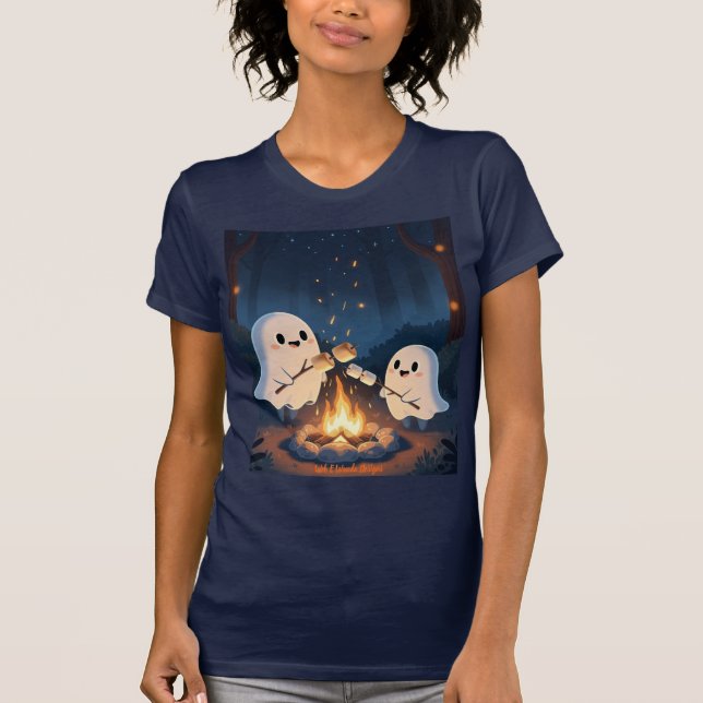 Camiseta Fantasma de la Cuidad de Halloween asando malvavis (Anverso)