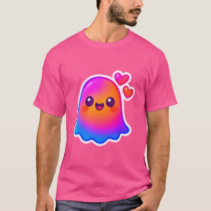 Camiseta Fantasma de Neon Kawaii Adorable con Brillo de Gra
