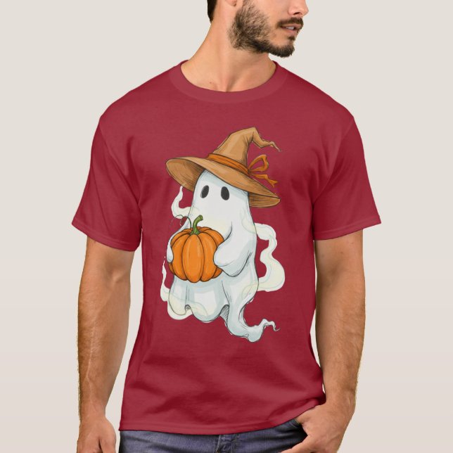 Camiseta Fantasma de otoño de Halloween con calabaza (Anverso)
