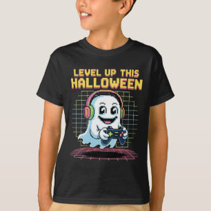 Camiseta Fantasma de píxel retro jugador Halloween lindo es