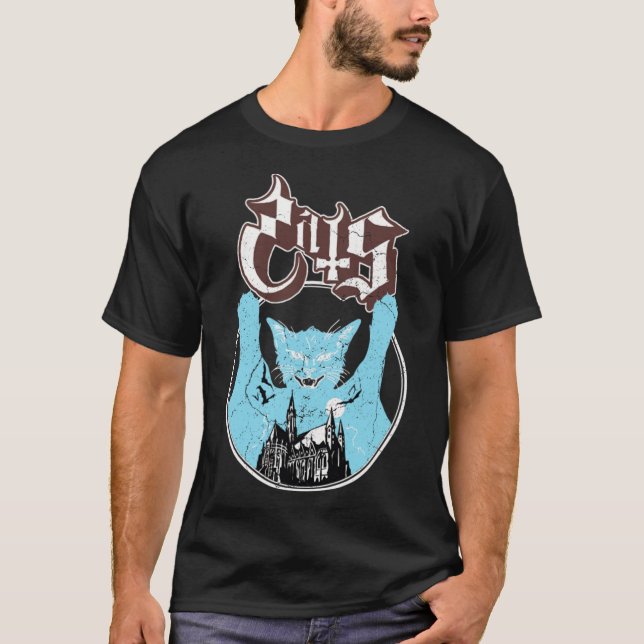 Camiseta Fantasma de rock de felino fantasma de Halloween (Anverso)