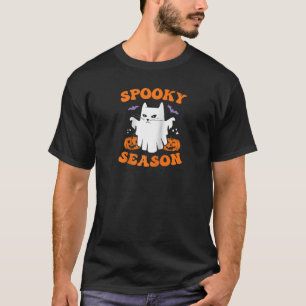 Camiseta Fantasma de temporada espeluznante Gato Halloween 