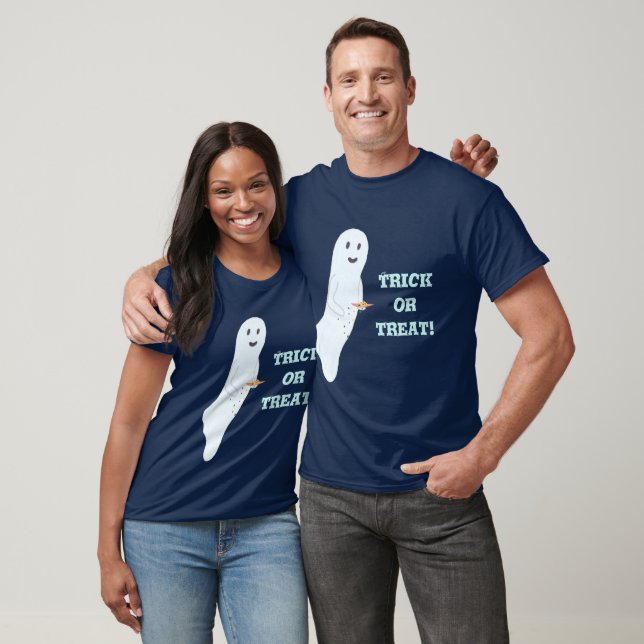 Camiseta Fantasma de trucos o árboles, con plato de golosin (Unisexo)