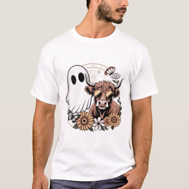 Camiseta Fantasma de vaca Highland de otoño floral (Anverso)