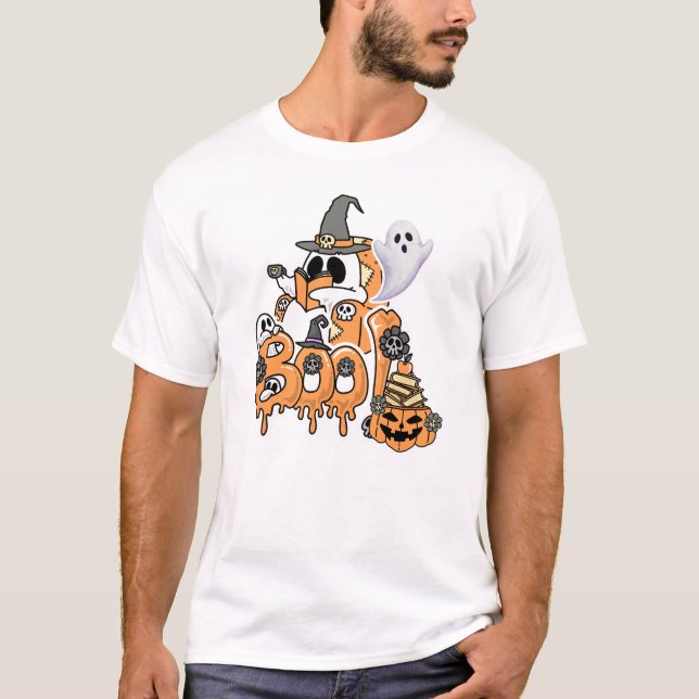 Camiseta Fantasma del amante de los libros leyendo "Boo" es (Anverso)