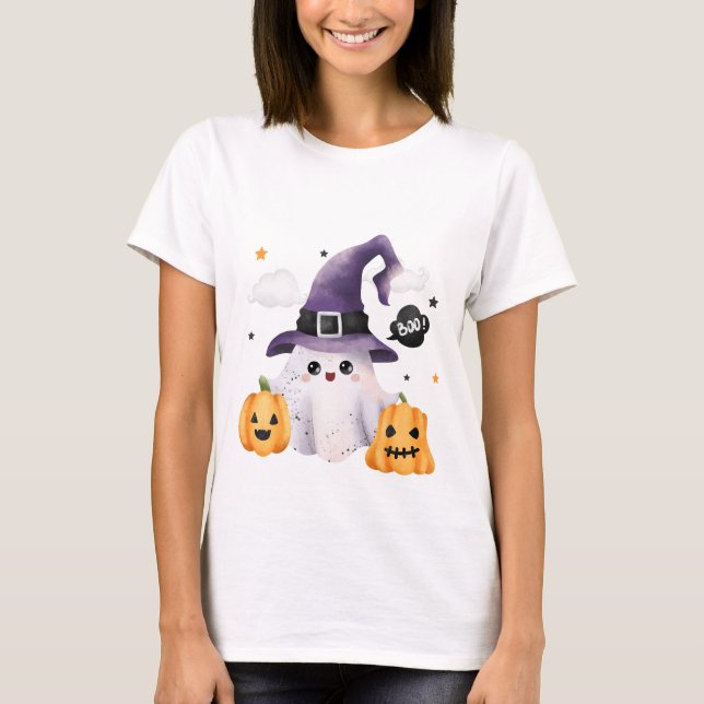 Camiseta Fantasma divertida de las mujeres de Halloween (Anverso)