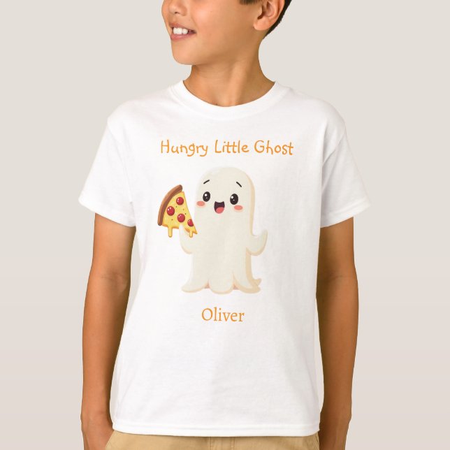 Camiseta Fantasma dulce con pizza.Halloween divertido.Perso (Anverso)