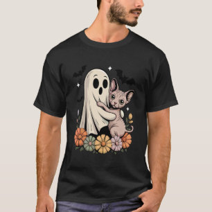 Camiseta Fantasma espeluznante abrazando gato Sphynx Hallow