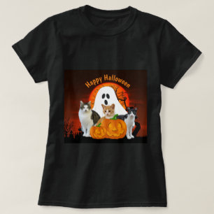Camiseta Fantasma espeluznante de Halloween y gatos en ceme