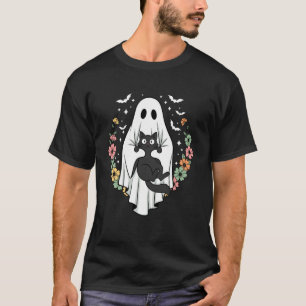Camiseta Fantasma espeluznante lindo sosteniendo gato negro
