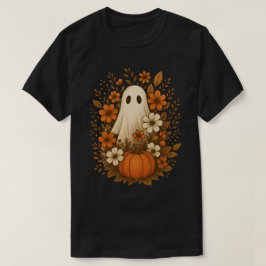 Camiseta Fantasma Espeluznante Rodeado de Florales de Otoño