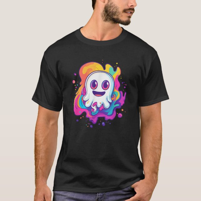 Camiseta Fantasma feliz con salpicaduras coloridas (Anverso)
