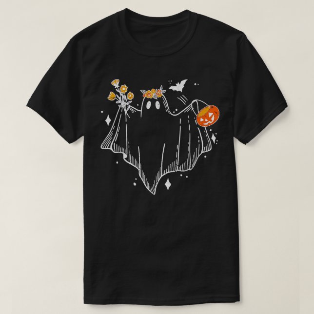 Camiseta Fantasma floral con calabaza Cute otoño halloween  (Diseño del anverso)