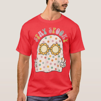 Camiseta Fantasma floral Halloeen Retro Groovy Stay Spooky