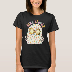 Camiseta Fantasma floral Halloeen Retro Groovy Stay Spooky 