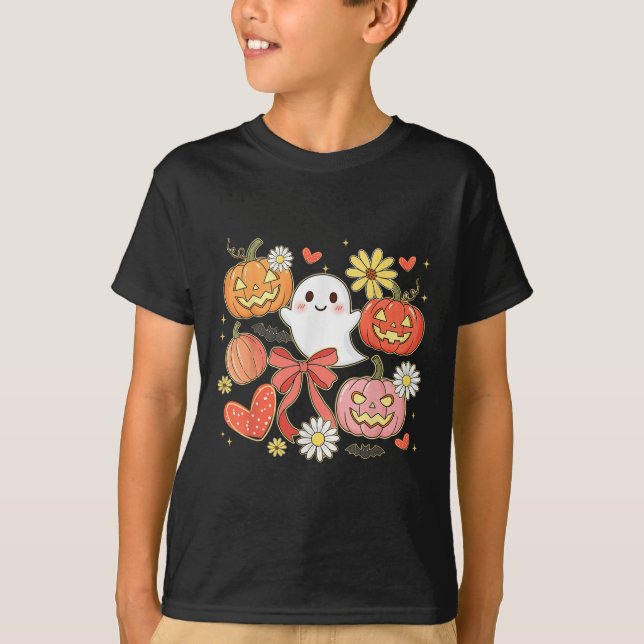 Camiseta Fantasma Floral Halloween Fantasma Jack-o-lantern  (Anverso)