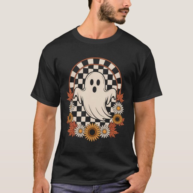 Camiseta Fantasma Floral Otoño Boho Halloween (Anverso)
