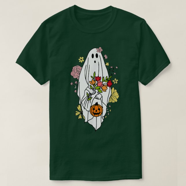 Camiseta Fantasma floral retro cuida Halloween (Diseño del anverso)