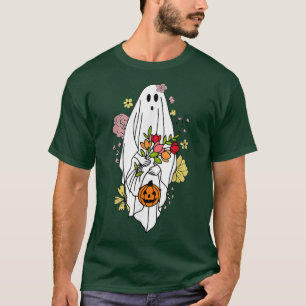 Camiseta Fantasma floral retro cuida Halloween