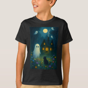 Camiseta Fantasma Floral Vintage Gato Negro Halloween Fanta