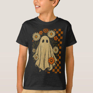 Camiseta Fantasma Floral Vintage Groovy Halloween Famosos C