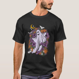 Camiseta Fantasma floral vintage lindo Halloween mujeres ni