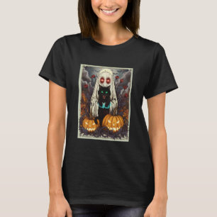 Camiseta Fantasma Groovy con Gato Negro Floral Retro Divert