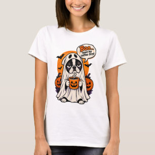 Camiseta Fantasma Gruñón Boston Terrier Boo Necesito Mi Caf
