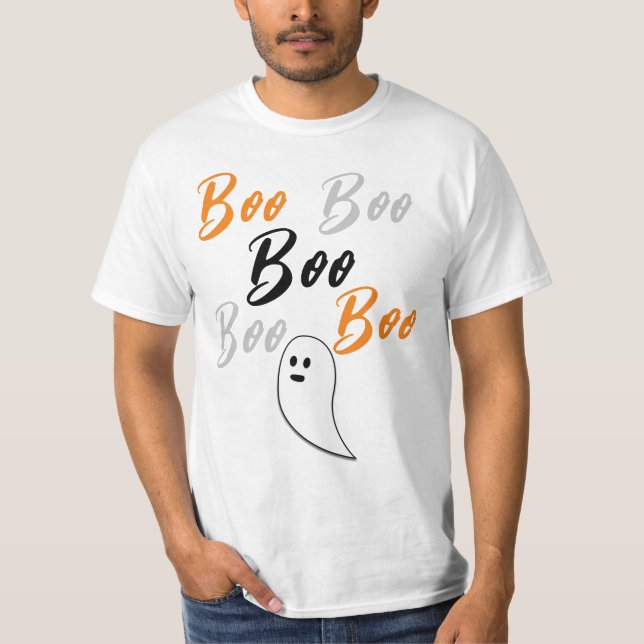 Camiseta Fantasma Halloween naranja blanco negro (Anverso)