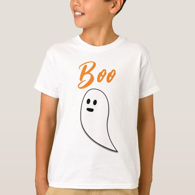 Camiseta Fantasma Halloween naranja blanco negro (Anverso)