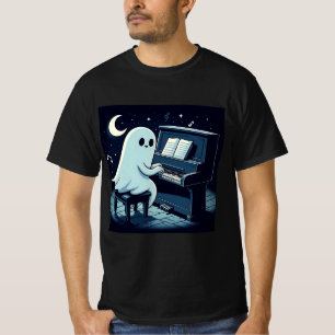Camiseta Fantasma Halloween Tocando Piano Divertido