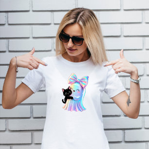 Camiseta Fantasma irlandés y gato negro lindo halloween