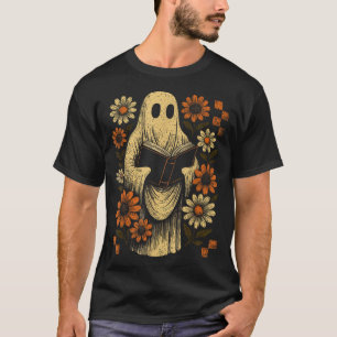 Camiseta Fantasma libro de lectura Halloween Floral Library