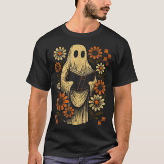 Camiseta Fantasma libro de lectura Halloween Floral Library