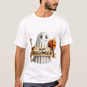 Camiseta Fantasma lindo 3D con letrero de Feliz Halloween y