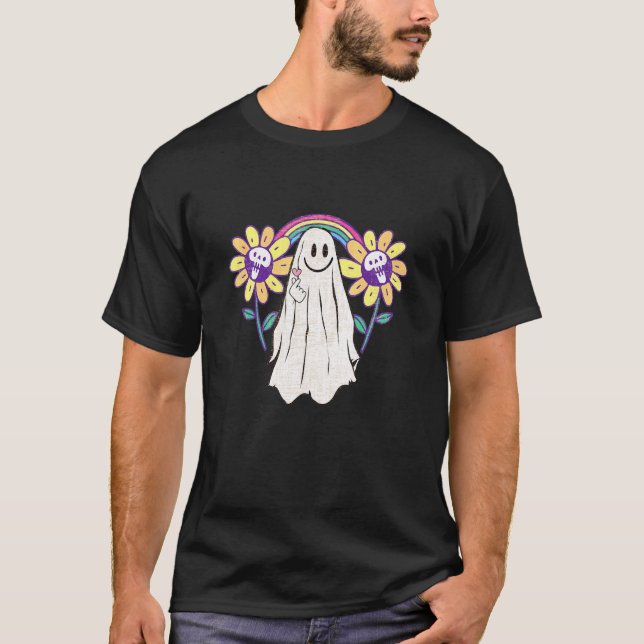 Camiseta Fantasma  Lindo Arcoíris Gótico Colorido (Anverso)