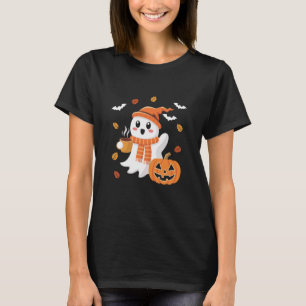 Camiseta Fantasma Lindo Bebiendo Café Helado Halloween
