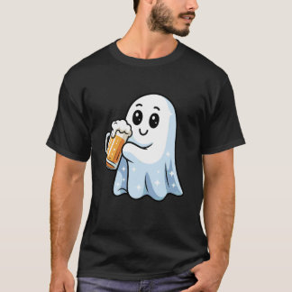 Camiseta Fantasma Lindo Bebiendo Cerveza Halloween Niños Pe
