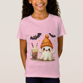 Camiseta Fantasma lindo con café y Bats Halloween