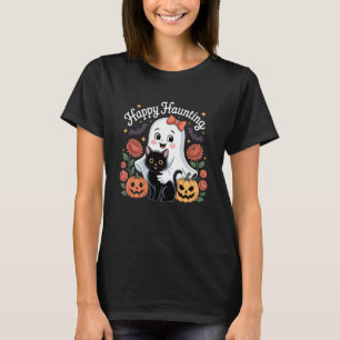 Camiseta Fantasma Lindo con Calabaza de Gato Negro Otoño Es