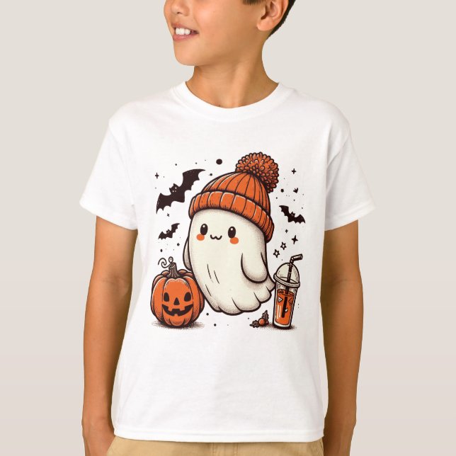 Camiseta Fantasma lindo con calabaza Halloween (Anverso)