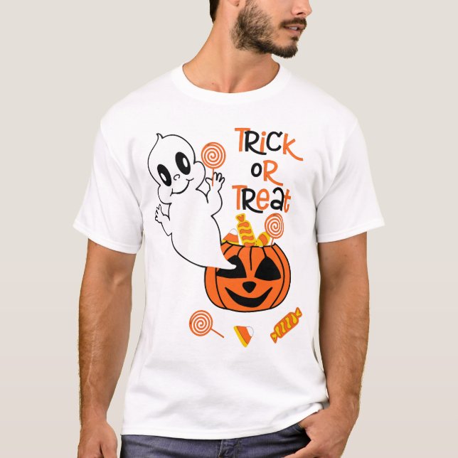 Camiseta Fantasma lindo con dulces de Halloween (Anverso)