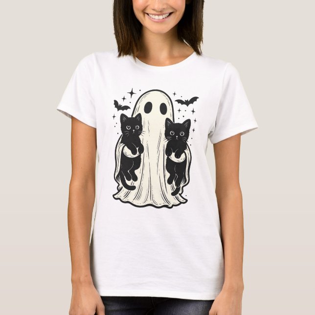 Camiseta Fantasma lindo con Halloween de gato negro, amante (Anverso)